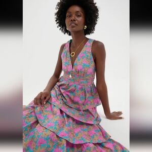 New Hyacinth House Brilliant Pink Floral Bonnie Midi Dress